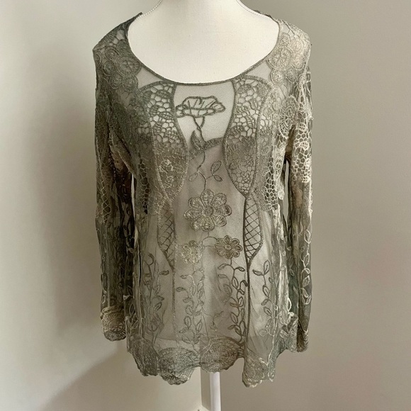 Chic Floral Lace Blouse in Gray - Picture 1 of 4